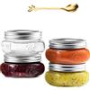 RROAD Mason Jars 8 oz - 4 vasetti in vetro con coperchi ermetici argentati e nastro, piccoli barattoli per conserve di miele, marmellate, gelatine conserve con 1 cucchiaio