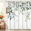 Kzzfqxb 180x200cm Foglie Tende da Doccia con Ganci, Sfondo Bianco Appeso Eucalipto FoglieVerdi Piante Rami Occlusi Impermeabile, Tessuto Poliestere Bagno Vasca Arredamento Naturale