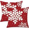 Ohok Federe per cuscini natalizie, decorative per la casa, per divano, sedia, letto, camera da letto, soggiorno (fiocco di neve rosso natalizio)