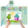 Qoolife Tappetino da Colorare in Silicone, 60x40CM Sottofondo per Dipingere per Bambini Lavabile con Bicchieri e 10 Pennelli Multifunzione Tappetino da Pittura in Silicone per Artigianato Fai da Te
