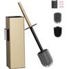 BVL Scopino Bagno WC da Parete Dorato, Scopino WC Silicone Adesiva Senza Foratura, Incluse 2 Testine, Spazzolone Bagno WC in Metallo Quadrato