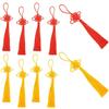 TONGIHS 10 pezzi Pollici Fatto a Mano di Seta Floss, Nappina a nodo cinese, nodo portafortuna per decorazioni di porte e auto, fai da te (rosso + giallo dorato)