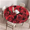 Treer Tovaglia Antimacchia Stampa di Rose Colorate, Mollettone Tavolo Rotondo con Bordo Eelastico, Lavabile Copritavolo, Antiscivolo Tovaglia Tonda per Picnic Cucina Casa (Rosso,180cm)