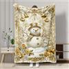 Generic Coperta natalizia con pupazzo di neve, colore oro e bianco, in morbido pile per l'inverno, Natale, decorazione per la casa, accogliente e calda, per divano, campeggio, viaggi, 127 x 152 cm