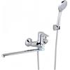 IGTOPS Rubinetto Vasca da Bagno con Soffione Doccia, Miscelatore Vasca Bocca Lunga 30 cm, Sistema doccetta Bagno cascata Cromato e Argento
