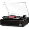 FYDEE Giradischi Vinile, FYDEE Giradischi Portatile Vintage Bluetooth con 3 Velocità 33/45/78 RPM, 2 Altoparlanti Stereo Incorporati, Lettore di Vinile Retro con Supporto per Cuffie, RCA, AUX - Noce Nero