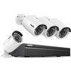 SANNCE Kit Videosorveglianza Esterno PoE 5MP, 4 Telecamere Bullet da Esterno IP 5MP + NVR 8 Canali 4K Senza HDD, Rilevamento di Persone, Audio Bidirezionale, Visione Notturna 30m, IP66 Impermeabile