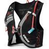 USWE Rush - Gilet idrico da 8 l, con cinghie pettorali regolabili, sacca idrica da 2,0 l, per mountain bike, ghiaia e ciclismo con dettagli riflettenti, uomo e donna (nero carbonio, S)