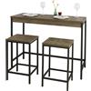 SoBuy OGT30-N Set tavolo da bar 3 TLG con 2 sgabelli per cucina e casa - Gruppo pranzo moderno in legno massello - Marrone