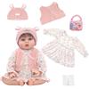 Xerteam Vestiti per Bambole da 20-22 Pollici (50-56 cm), 5 Pezzi Eleganti e Carini Salopette Rosa per Bambole da 20-22 pollici con 1 Vestito+1 Gilet Rosa+1 Cappello di Peluche+1 Borsa+Calzini, Abiti per