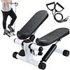 BAKAJI Stepper Allenamento Fitness Cardio Gambe Pancia Fianchi con Display LCD Calorie Tempo e Manubri Elastici Allenamneto Braccia Spalle Struttura in Acciaio Inox Pedali Antiscivolo (Bianco)