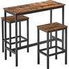 VASAGLE Tavolo Alto, Set di Tavolo e Sgabelli da Bar, Tavolo da Colazione con Set di 2 Sgabelli, Struttura in Acciaio Industriale, Marrone Vintage e Nero Inchiostro LBT218B01