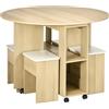 HOMCOM Set Tavolo e Sedie 5 Pezzi in Truciolato, Tavolo Rotondo Pieghevole con 2 Ripiani Aperti e 4 Sgabelli color Rovere