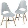 HOMCOM Set di 2 Sedie Sala da Pranzo, Sedie Cucina Moderne con Schienale con Design a Ritaglio e Gambe in Legno di Gomma, Sedia in Plastica per Cucina, Camera da Letto, Ufficio e Soggiorno, Grigio