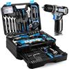 DEKO Cassetta Attrezzi Completa Elettriche: DEKO 238 Pezzi con Trapano a Batteria 12V, Valigetta Attrezzi con Set Completo di Punte, Blu