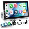 Hodozzy Autoradio 1 Din Schermo con Carplay Android Auto, Radio 10,1 Pollici Touch Screen Flessibile 1 Din Stereo con Bluetooth AM/FM/RDS, Mirror Link EQ, 2USB/AUX, Supporto Video Online + Telecamera