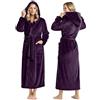 NY Threads Accappatoio da donna in pile con cappuccio in peluche lungo, da spa, Prugna, S