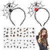 HYRKOTW 2PCS Cerchietto con Ragnatela Halloween Bambina Donna + 10PCS Adesivo per tatuaggio ragno Accessori per Capelli Costume Carnevale Halloween
