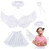 SPHERETRON Costume da angelo, bianco, costume da angelo per bambini, con gonna TuTuTuTuTuTuTuTu, angelo con ali di piuma, alone e bacchetta magica, costumi da angelo per carnevale, cosplay