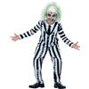 Smiffys Beetlejuice Adult Costume with Shirt Dress Collar Mock Tie and Cuffs Black and White Stripes Purple Zip Up Front Official Warner Brothers Licensed Halloween Costume with Matching Family