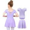 MYSSUCI Ragazze Vestiti da Balletto Body da Balletto Leotard Vestito con Gonna Rimovibile Body Ginnastica Artistica Bambina Cotone Manica Corta con Chiffon Gonna（Viola，140）