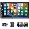 CAMECHO Autoradio 2 Din con schermo, radio a doppio din touch da 7 pollici con Mirror Link Bluetooth Vivavoce FM Radio AUX USB Comando al volante 7 pulsanti a colori+telecamera di retromarcia