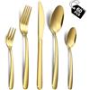 Hunnycook Set di posate per 12 persone, 60 posate in acciaio inox oro, posate dorate con forchette, cucchiai e coltelli da tavola, adatte per casa, ristorante, feste, lavabili in lavastoviglie