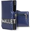 WLine Portafoglio Uomo Slim con Portamonete Rfid Compatto ed Elegante - Porta Carte di Credito Uomo e Donna Schermato in Fibra di Carbonio - Portatessere Uomo Tascabile (Blu Carbon con Zip)