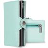 WLine Portafoglio Donna Piccolo con Portamonete Rfid Compatto ed Elegante - Porta Carte di Credito Donna e Uomo Schermato in Pelle PU - Portatessere Tascabile (Turchese e Nero Saffiano, Con Zip)