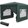 Outsunny Gazebo Pieghevole 3x3 Pop Up con 2 Porte e 2 Finestre, 4 Pannelli Laterali e Borsa da Trasporto, Gazebo da Esterno in Acciaio e Tessuto Oxford, per Giardino, Feste, Campeggio, Verde