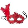 dressforfun 900888 Maschera Veneziana con Piuma Laterale per Donna, Maschera Occhi con Motivo Tessuto, Bordo Decorativo e Strass per Palla, Carnevale, Halloween - Diversi Colori, Colore: rosso, Taglia