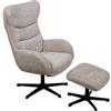 DRW Poltrona Relax girevole con poggiapiedi in metallo e tessuto in beige e nero 75 x 82 x 108 cm
