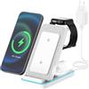 JOEAIS Stazione di Ricarica Wireless 3 in 1, Caricatore Pieghevole Wireless con Adattatore, Stand di Ricarica Multipla 15W Max per iPhone/Samsung/Apple Watch/Apple Earphones (Bianco)