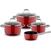 WMF Fusiontec Essential Pro 0521455290 - Set di 4 pentole a induzione, in materiale resistente ai graffi, per tutti i piani cottura, made in Germany, colore rosso passion