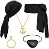 LUYANFX 5 Pezzi Set Accessori Costume da Pirata per Donna Uomo, Capitano Pirata Costume Accessori con Bandana Pirata, Cintura, Collana, Copriocchio e Orecchino per Festa di Halloween Carnevale Cosplay (B)