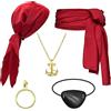 LUYANFX 5 Pezzi Set Accessori Costume da Pirata per Donna Uomo, Capitano Pirata Costume Accessori con Bandana Pirata, Cintura, Collana, Copriocchio e Orecchino per Festa di Halloween Carnevale Cosplay (C)
