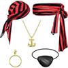 LUYANFX 5 Pezzi Set Accessori Costume da Pirata per Donna Uomo, Capitano Pirata Costume Accessori con Bandana Pirata, Cintura, Collana, Copriocchio e Orecchino per Festa di Halloween Carnevale Cosplay (A)