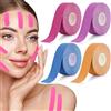 TRUEIN 4 Pezzi Tape Kinesiologico, 2.5cm x 5m Face Taping Viso, Cerotti Antirughe, Patch Antirughe, Cerotti Lifting Viso, Kinesio Tape Viso Rugheper Rassodare la Pelle (Viola Rosso Blu Arancione)