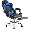 Sweetcrispy Sedia da gaming, con poggiapiedi, poggiatesta lombare, ergonomica, in policarbonato, altezza regolabile, colore blu