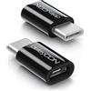 deleyCON 2 Pezzi Adattatore USB-C - Micro USB Femmina a C Maschio - per la Ricarica e la Sincronizzazione per Apple Samsung Google Huawei Xiaomi Cellulare Smartphone Tablet Laptop - Nero