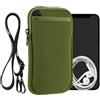 kwmobile Custodia Neoprene con Zip per Smartphone XXL - 7 - Portacellulare a Tracolla - Porta Cellulare da Collo Universale - Verde Oliva