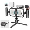 SMALLRIG Universale All-In-One Quick Release Video Telefono Kit Pro, Kit Rig Stabilizzatore Telefono con Microfono a Luce LED QR Treppiede Doppie Maniglie Supporto Power Bank, per Vlogging - 4704