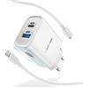 GlobaLink 20W Caricatore Rapido iPhone,GlobaLink Caricatore USB C Ricarica Rapida+MFi Cavo USB C a Lightning 2M,con 2 Porte (USB A e C) PD 3.0 Quick Charge Compatibile con iPhone 13/13 ProMAX/12/SE/11/XS/XR/X/8