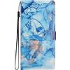 BLOTECH Custodia for ZTE Blade A52 Cover Flip Marble Custodia Portafoglio for ZTE Blade A52 Copertura Women Copertina Pelle Marmo Blu Flip Case Girl Handbag Brillantini Glitters Caso