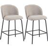 HOMCOM Set 2 Sgabelli Bar con Schienale Ergonomico, Sgabelli Cucina in Lino con Poggiapiedi, Gambe in Acciaio, Seduta Ampia Imbottita, Sedie Bar Alte per Soggiorno, Sala da Pranzo, Cucina, Grigio