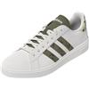 adidas Grand Court Base 2.0 Shoes, Scarpe Uomo, Cloud White/Olive Strata/Core Black, 41 1/3 EU