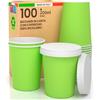 Baciato Caffè 100 Bicchieri Caffè ASPORTO in Carta Verde 200ml con COPERCHIO in Carta Bevande Calde e Fredde Tè Infusi Acqua Cappuccino Ecologici Biodegradabili Tazze Monouso Colorate + 100 Coperchi con Beccuccio