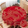 Yibeas Tovaglia rotonda con draghi cinesi che combattono contorni dorati su sfondo rosso, per sala da pranzo, cucina, decorazione rotonda, 152,4 cm