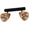 Eglo Keelby - Lampada da soffitto a 2 luci, faretto per soggiorno in acciaio di colore nero, carta rafia naturale, attacco E14