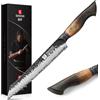 XINZUO 21,5cm Coltello da Pane 67 Strati in Acciaio Damasco Forgiato a Mano Coltello da Torta da Cucina Nucleo in Acciaio 10Cr15CoMoV -Manico Ergonomico in Rovere Bianco e G10 Rosso